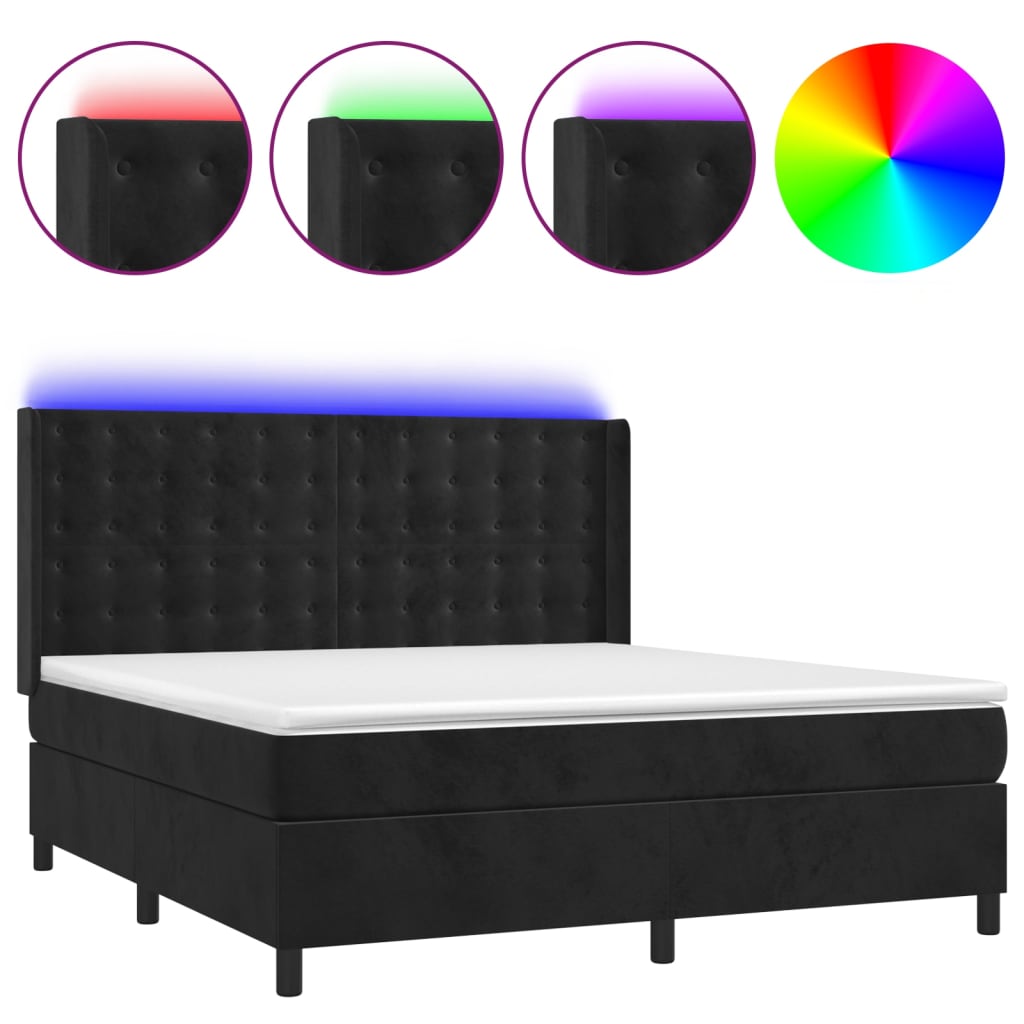 Boxspringbett mit Matratze & LED Schwarz 180x200 cm Samt