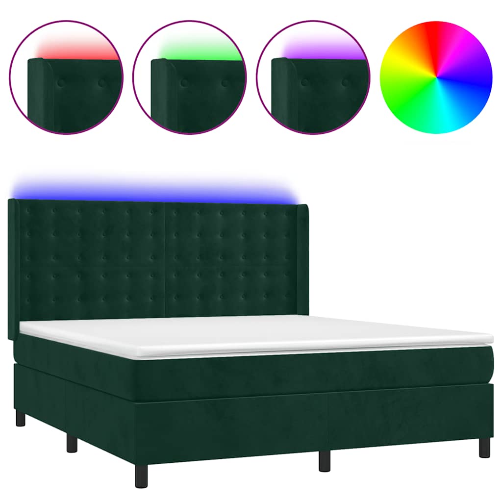 Boxspringbett mit Matratze & LED Dunkelgrün 180x200 cm Samt
