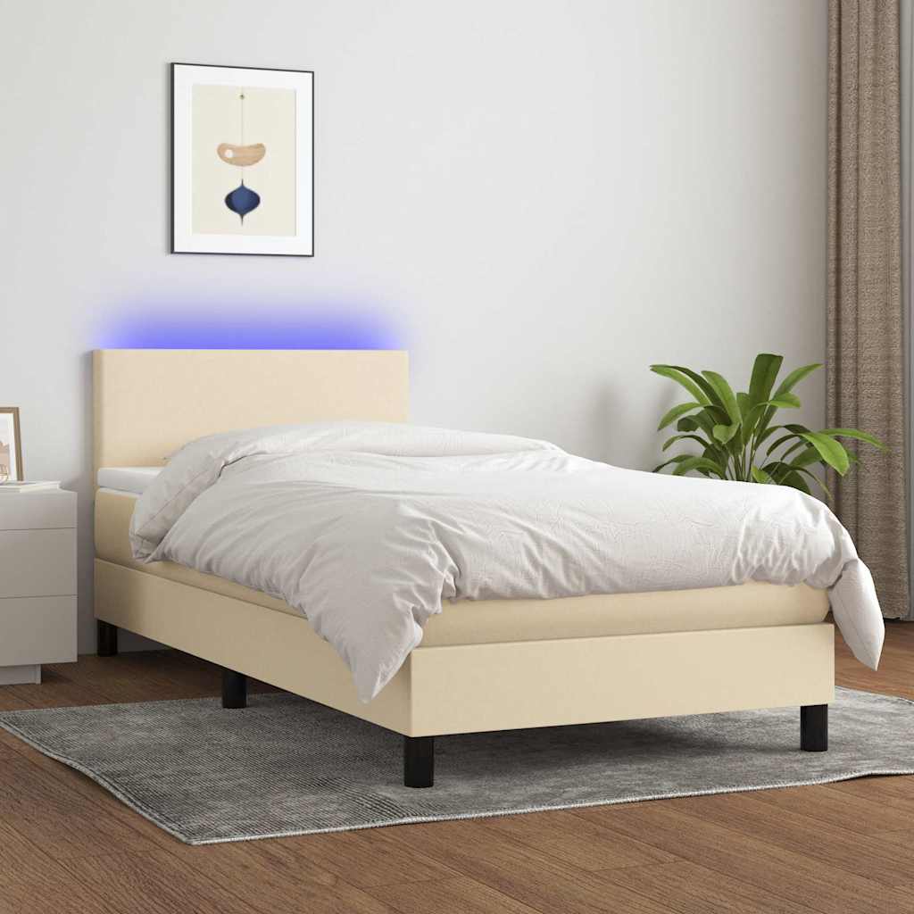 Boxspringbett mit Matratze & LED Creme 80x200 cm Stoff