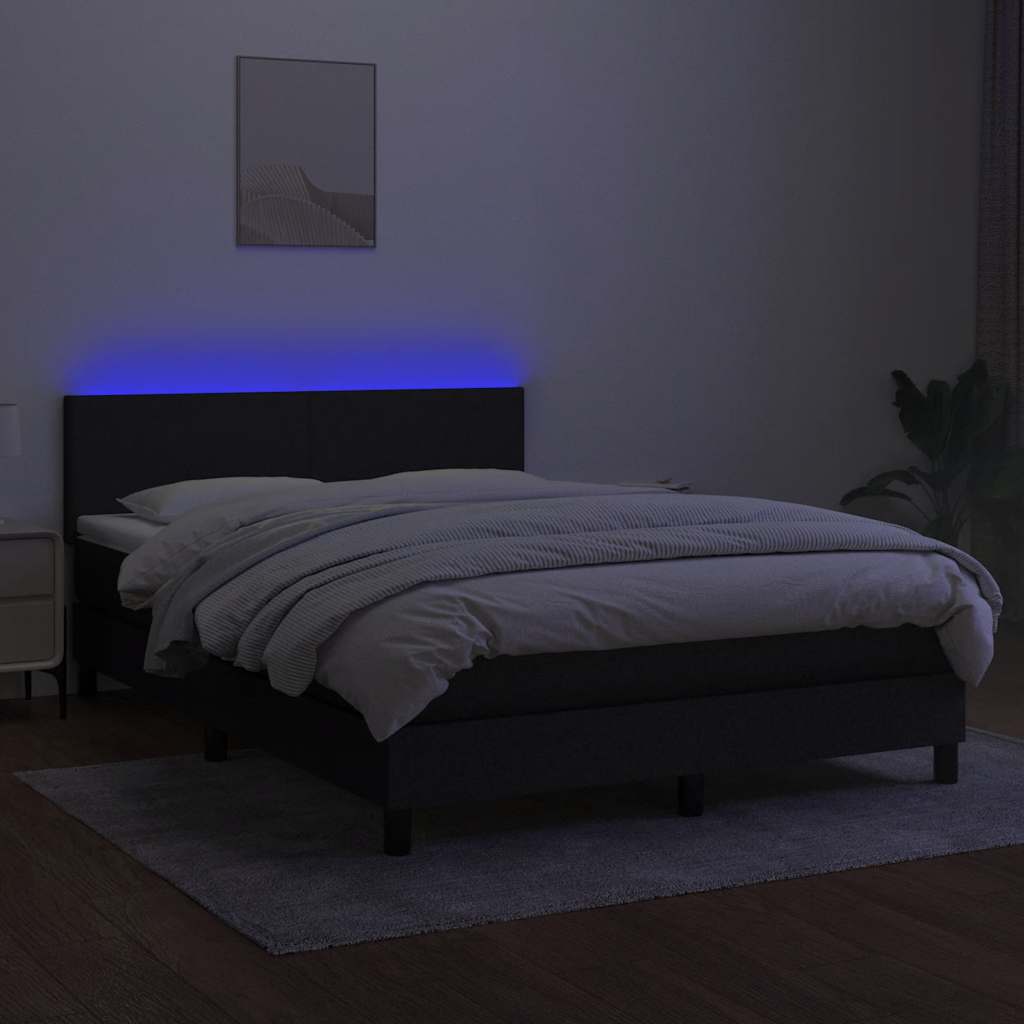 Boxspringbett mit Matratze & LED Schwarz 140x190 cm Stoff