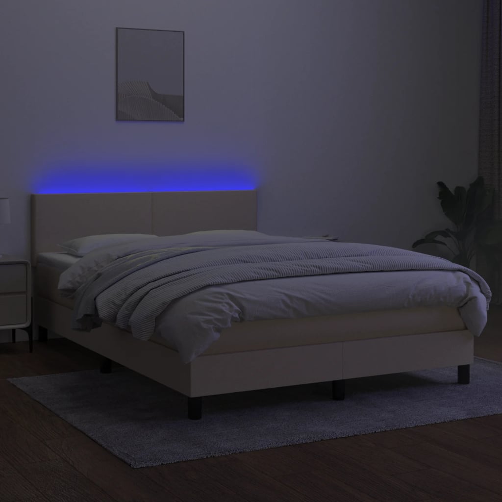Boxspringbett mit Matratze & LED Creme 140x190 cm Stoff