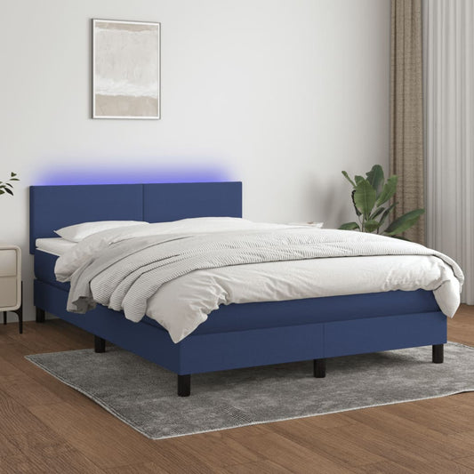 Lit à sommier tapissier avec matelas et LED bleu tissu 140x190 cm