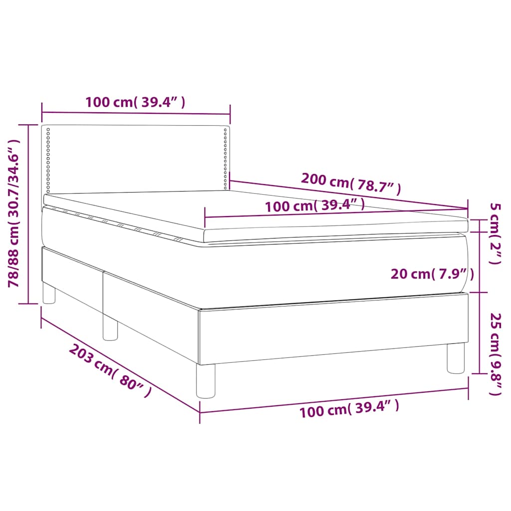 Boxspringbett mit Matratze & LED Schwarz 100x200 cm Stoff