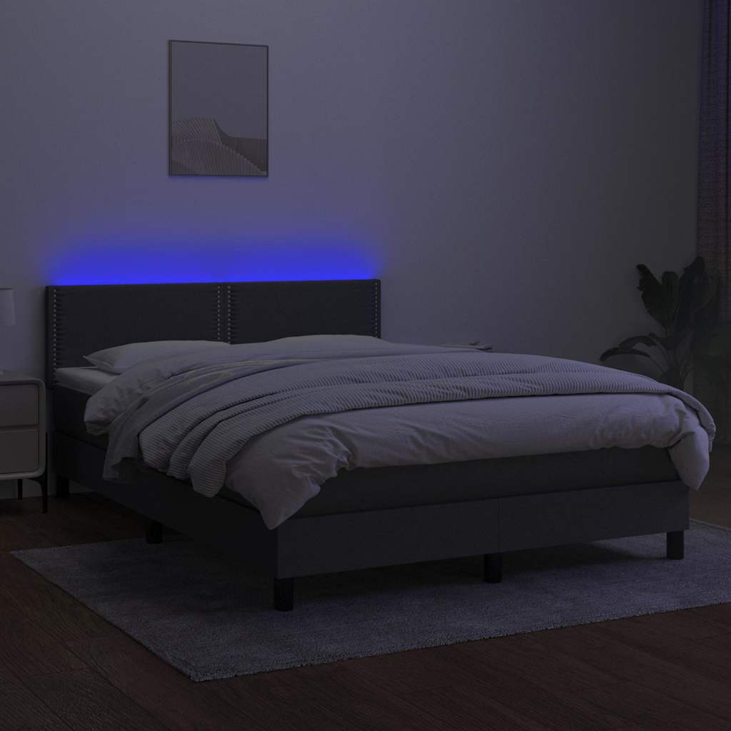 Boxspringbett mit Matratze & LED Dunkelgrau 140x200 cm Stoff