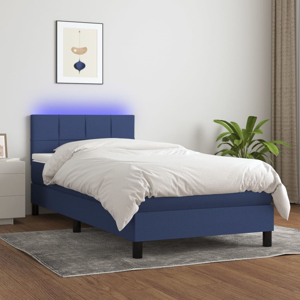 Boxspringbett mit Matratze & LED Blau 90x190 cm Stoff