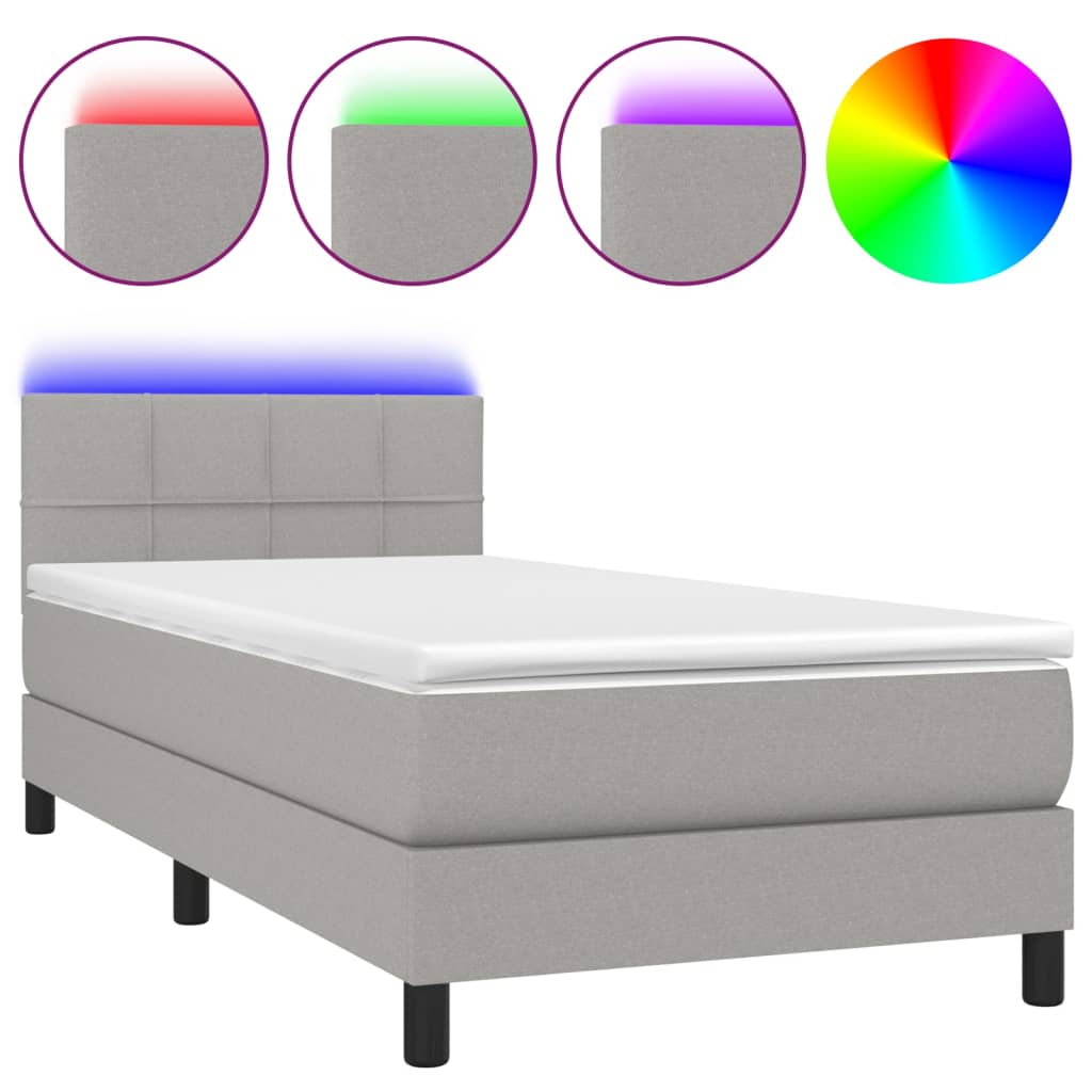 Boxspringbett mit Matratze & LED Hellgrau 100x200 cm Stoff