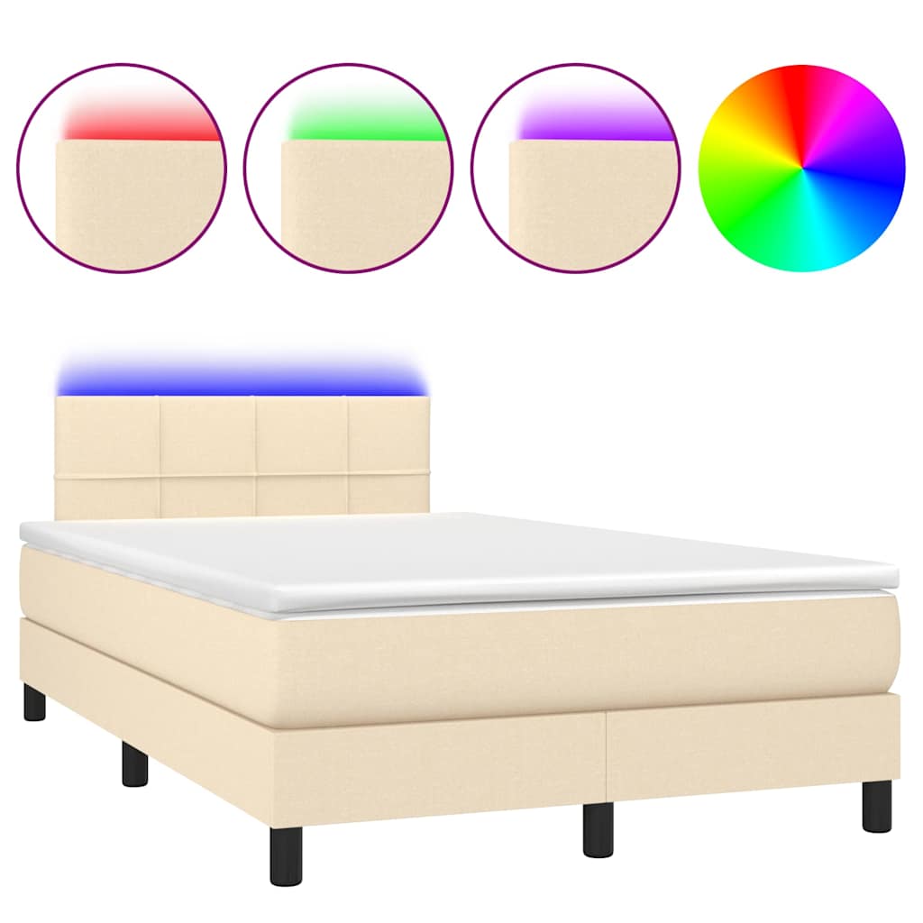 Boxspringbett mit Matratze & LED Creme 120x200 cm Stoff