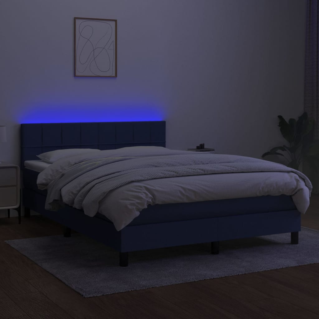 Lit à sommier tapissier avec matelas et LED bleu tissu 140x190 cm