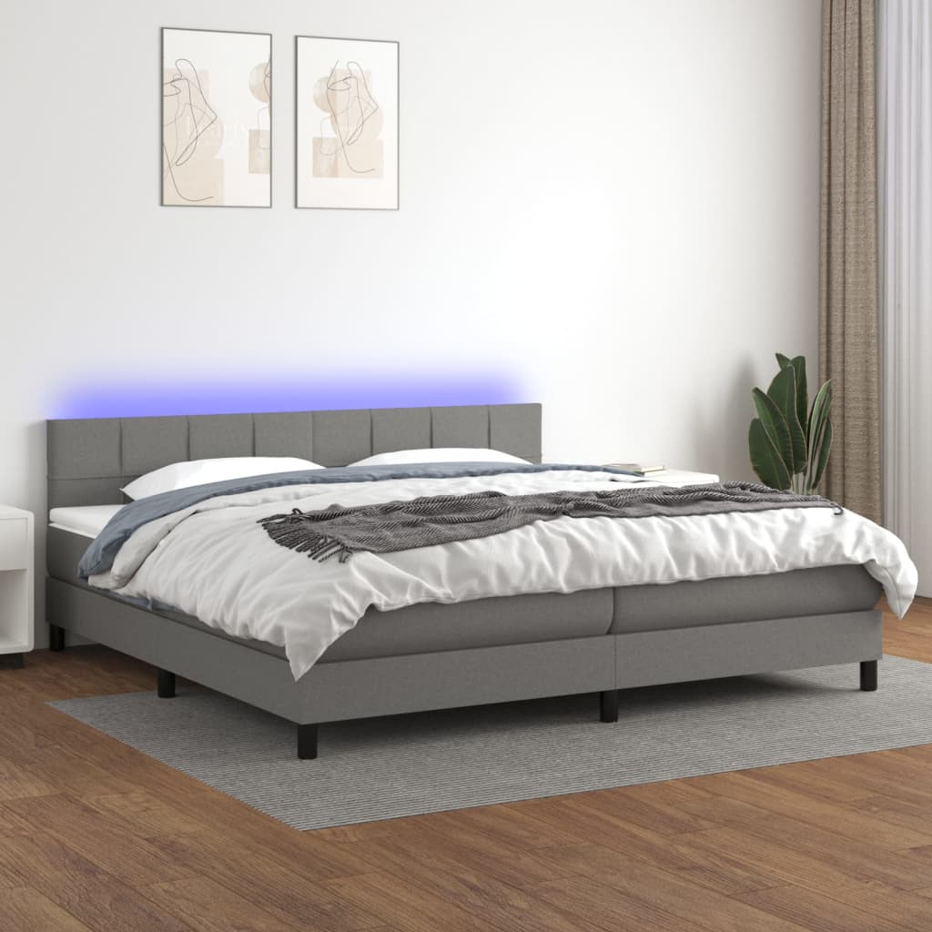 Boxspringbett mit Matratze & LED Dunkelgrau 200x200 cm Stoff