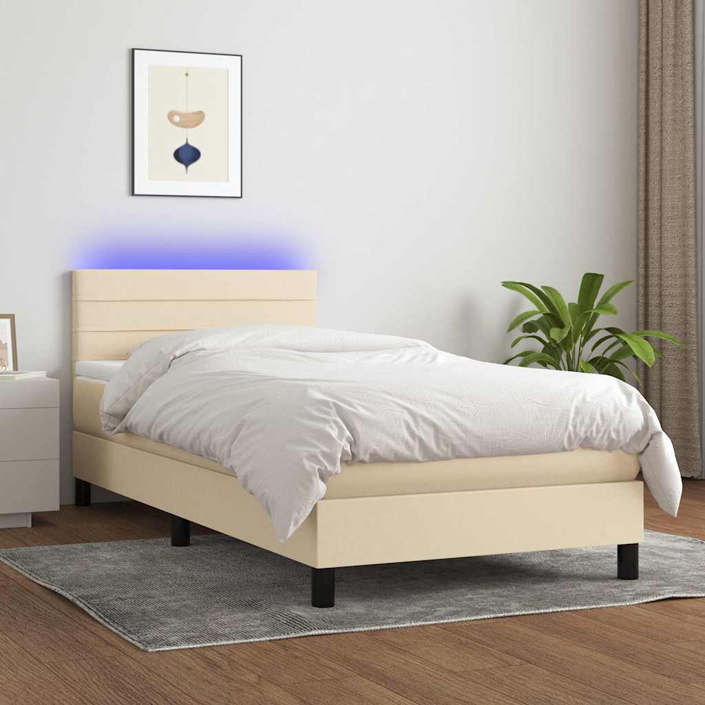 Boxspringbett mit Matratze & LED Creme 100x200 cm Stoff