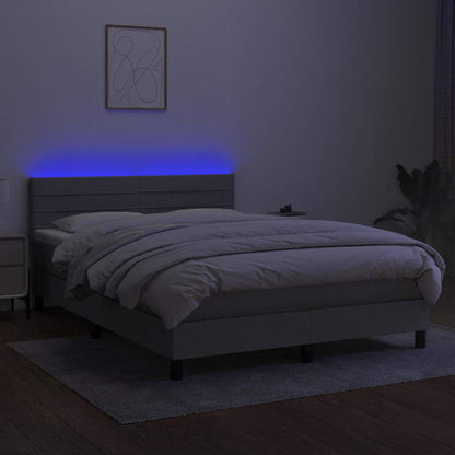 Boxspringbett mit Matratze & LED Hellgrau 140x190 cm Stoff