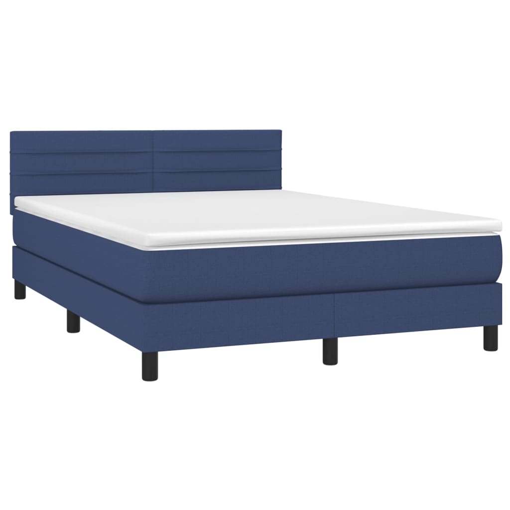 Lit à sommier tapissier avec matelas et LED bleu tissu 140x190 cm