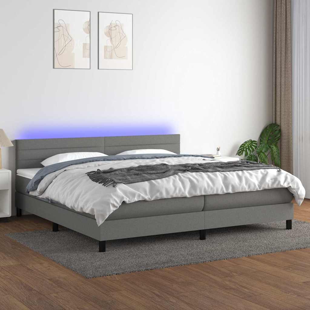 Boxspringbett mit Matratze & LED Dunkelgrau 200x200 cm Stoff