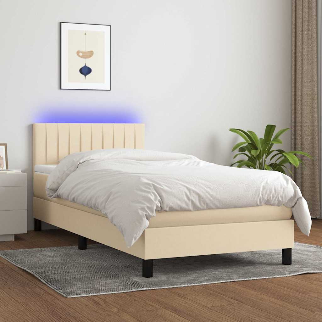 Boxspringbett mit Matratze & LED Creme 100x200 cm Stoff