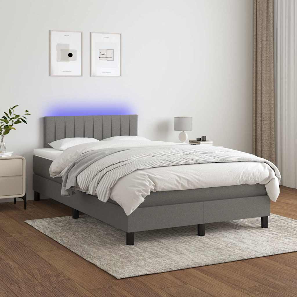 Boxspringbett mit Matratze & LED Dunkelgrau 120x200 cm Stoff