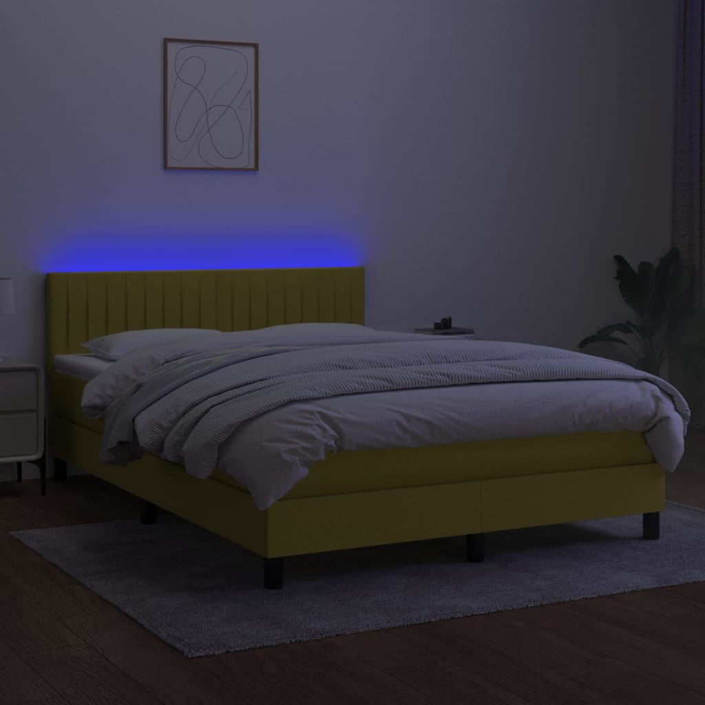 Lit à sommier tapissier avec matelas et LED bleu tissu 140x190 cm