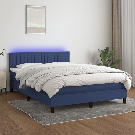 Lit à sommier tapissier avec matelas et LED bleu tissu 140x190 cm