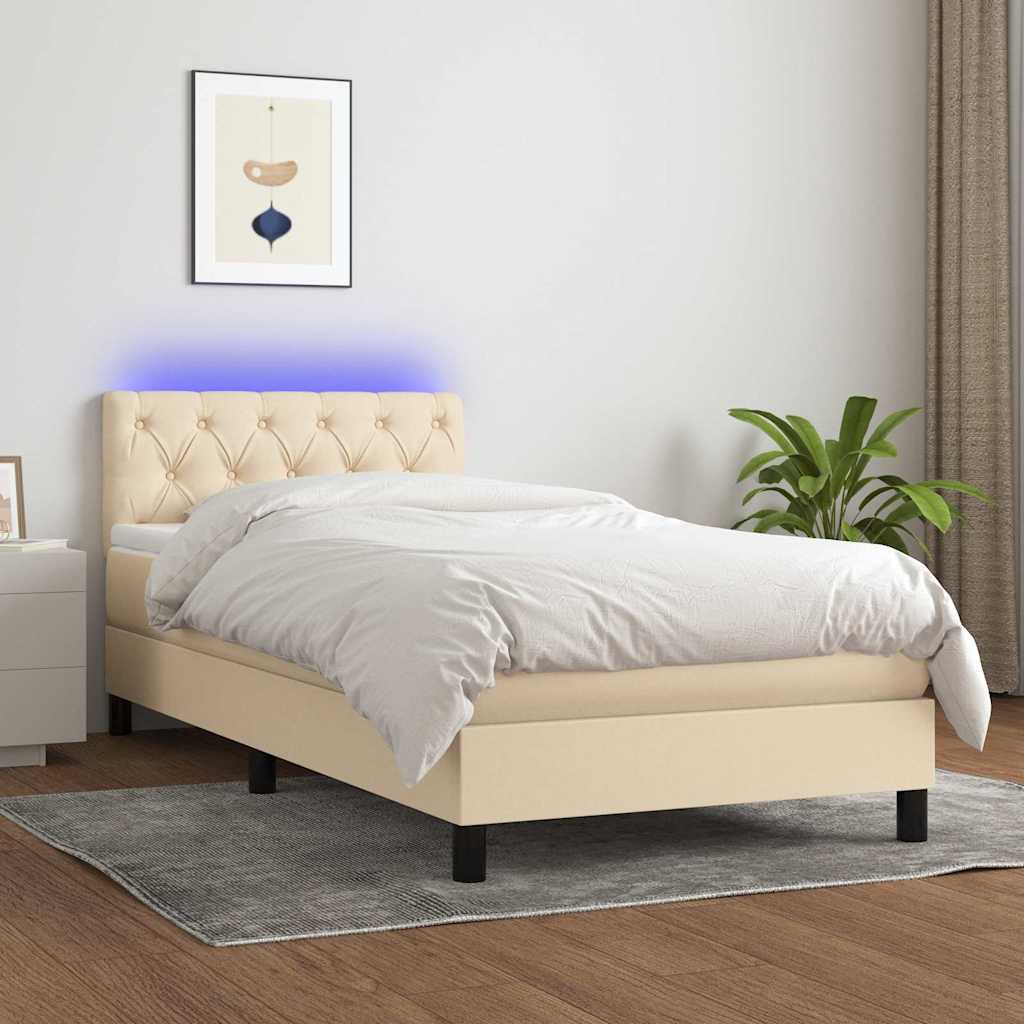 Boxspringbett mit Matratze & LED Creme 80x200 cm Stoff