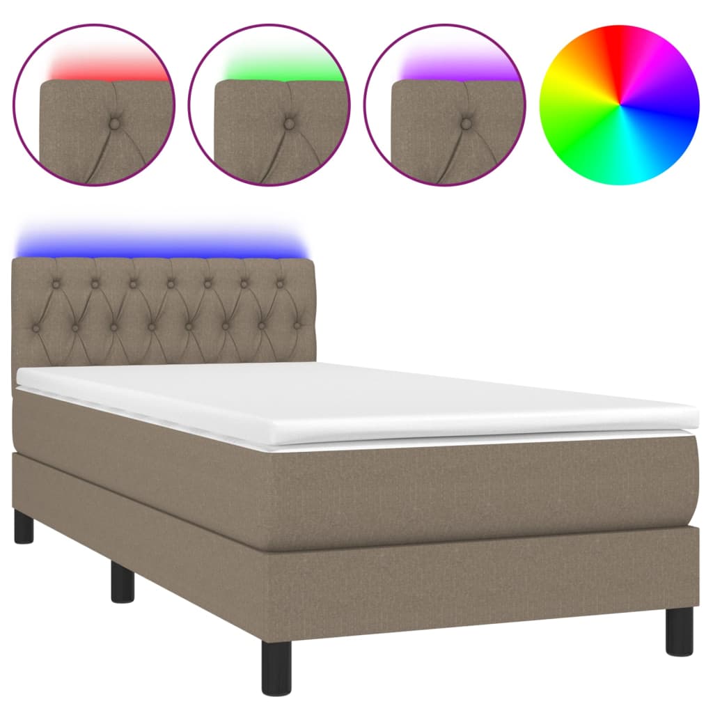 Boxspringbett mit Matratze & LED Taupe 90x190 cm Stoff