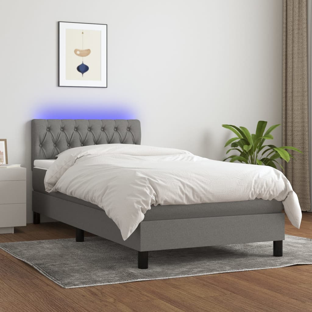 Boxspringbett mit Matratze & LED Dunkelgrau 100x200 cm Stoff