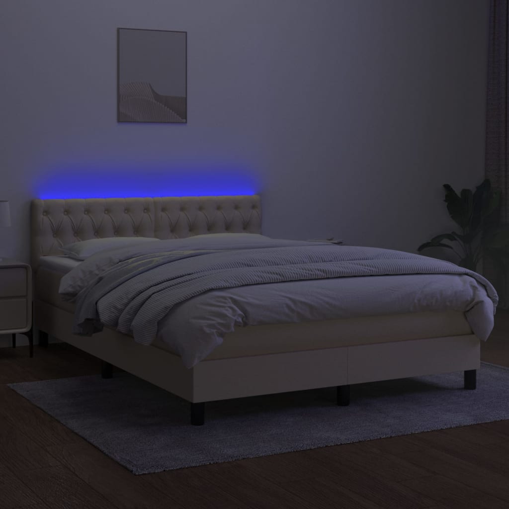 Boxspringbett mit Matratze & LED Creme 140x190 cm Stoff