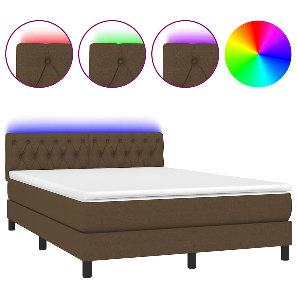 Boxspringbett mit Matratze & LED Dunkelbraun 140x200 cm Stoff