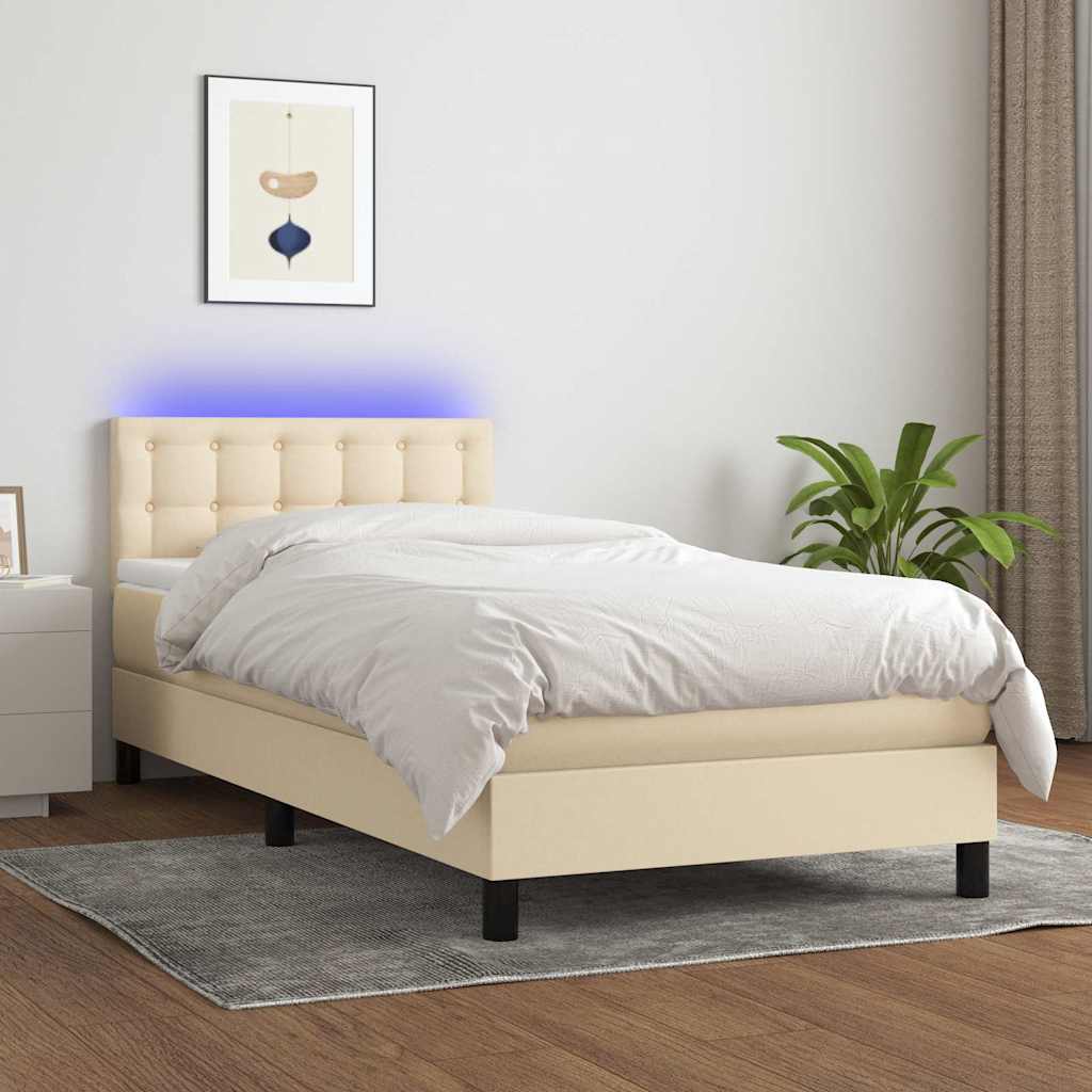 Boxspringbett mit Matratze & LED Creme 80x200 cm Stoff