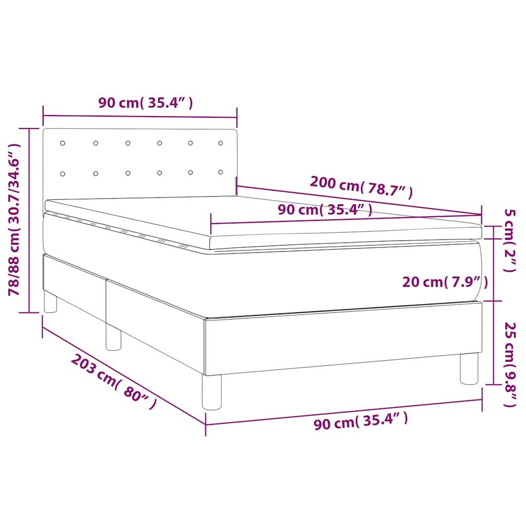 Boxspringbett mit Matratze & LED Dunkelgrau 90x200 cm Stoff