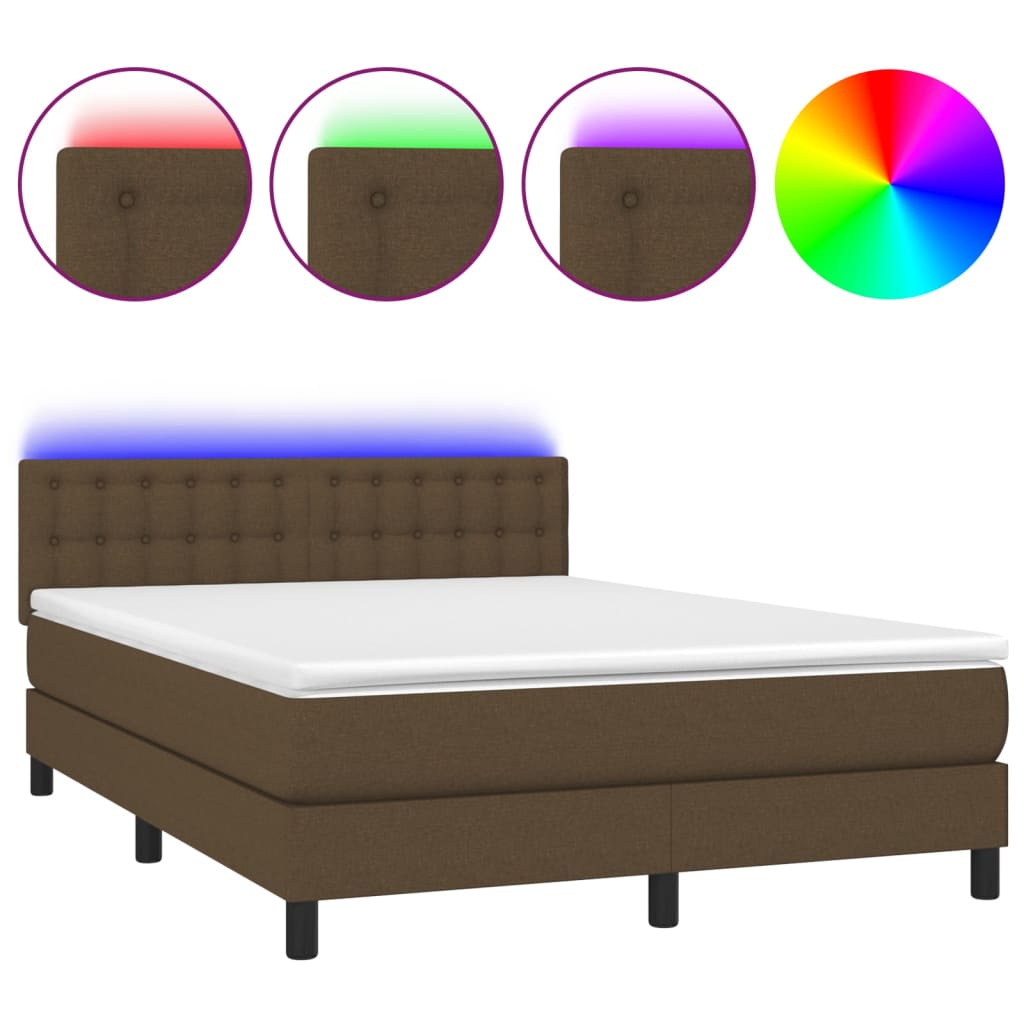 Boxspringbett mit Matratze & LED Dunkelbraun 140x200 cm Stoff