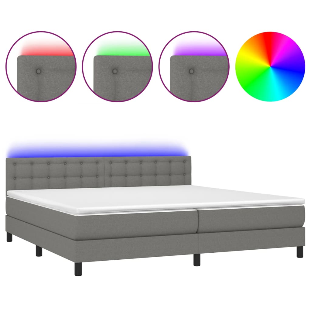 Boxspringbett mit Matratze & LED Dunkelgrau 200x200 cm Stoff