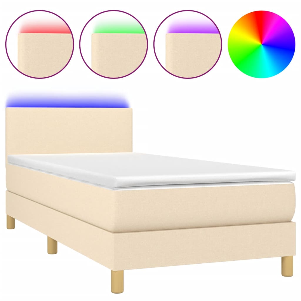 Boxspringbett mit Matratze & LED Creme 90x200 cm Stoff