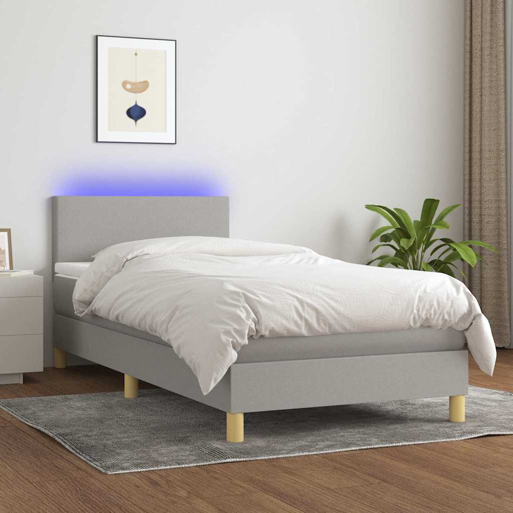 Boxspringbett mit Matratze & LED Hellgrau 100x200 cm Stoff