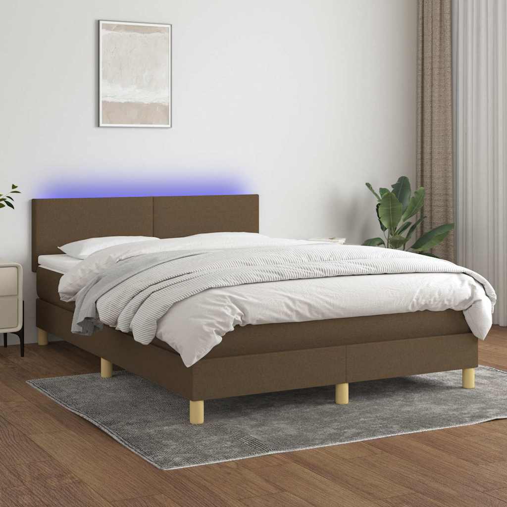 Boxspringbett mit Matratze & LED Dunkelbraun 140x200 cm Stoff