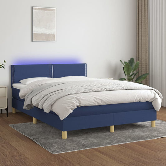 Lit à sommier tapissier avec matelas et LED bleu tissu 140x190 cm