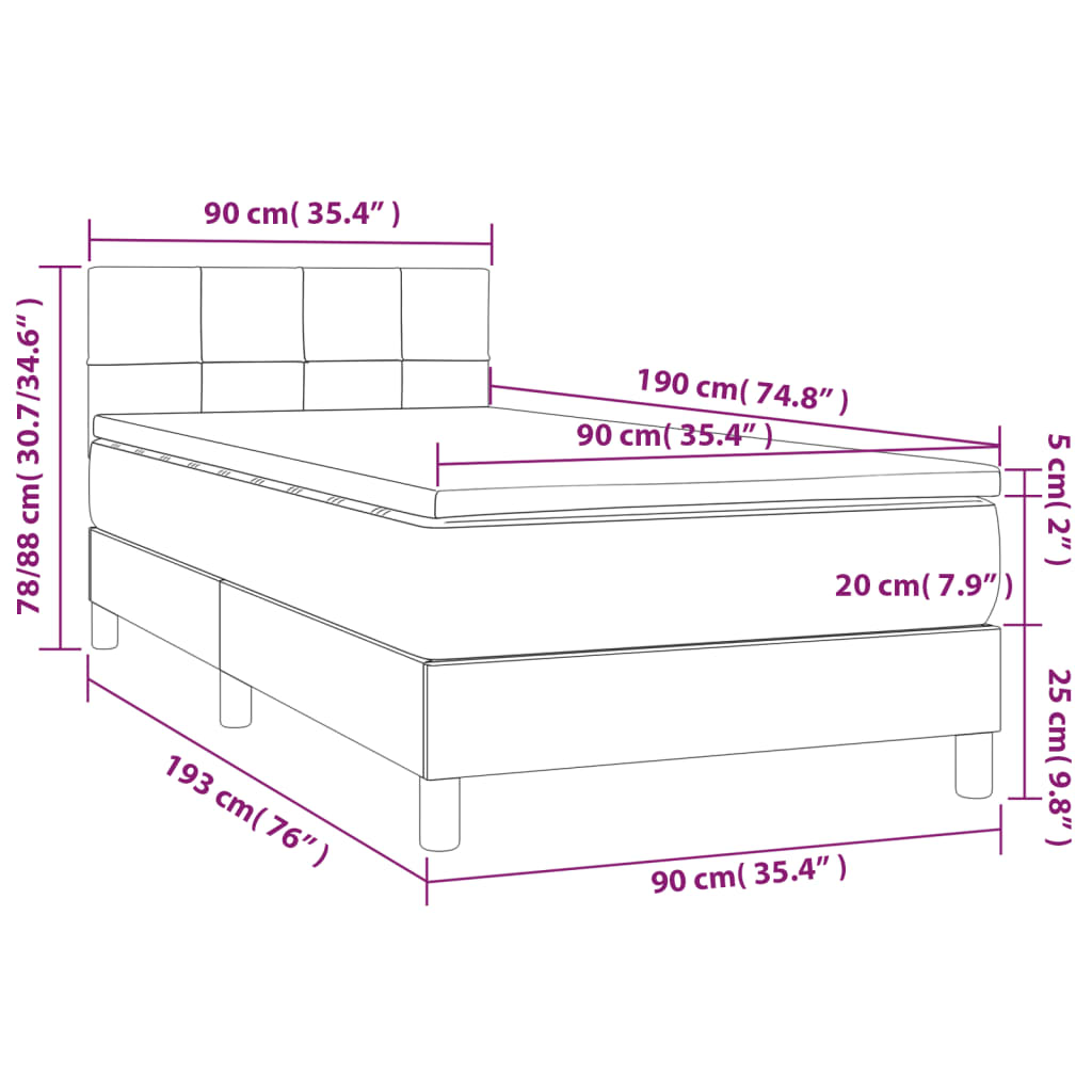 Boxspringbett mit Matratze & LED Dunkelgrau 90x190 cm Stoff