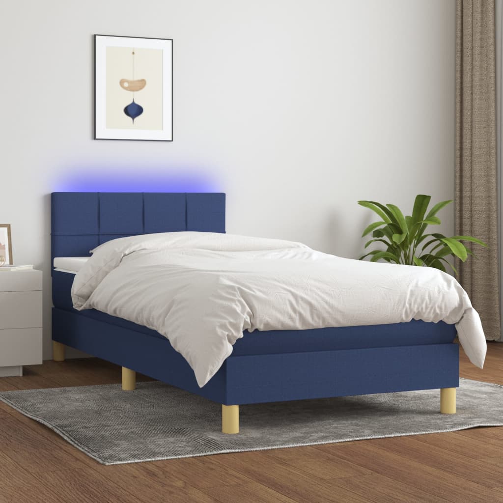 Boxspringbett mit Matratze & LED Blau 90x190 cm Stoff