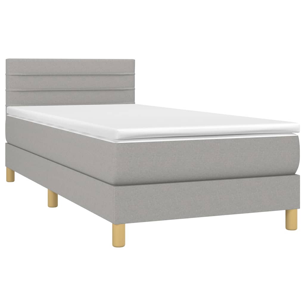 Boxspringbett mit Matratze & LED Hellgrau 90x190 cm Stoff