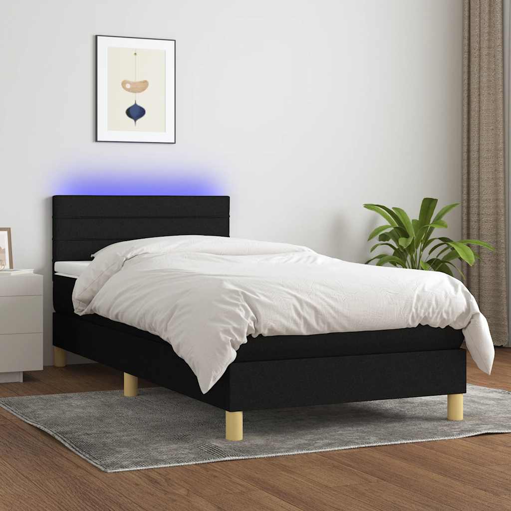 Boxspringbett mit Matratze & LED Schwarz 90x200 cm Stoff