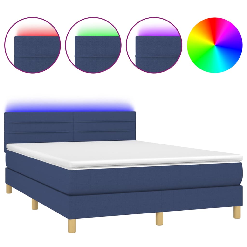 Lit à sommier tapissier avec matelas et LED bleu tissu 140x190 cm
