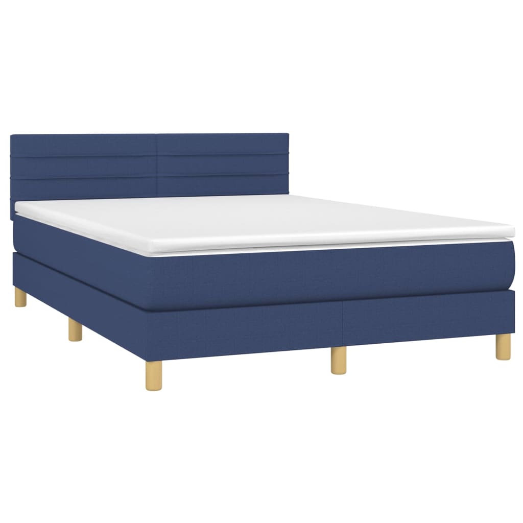 Lit à sommier tapissier avec matelas et LED bleu tissu 140x190 cm