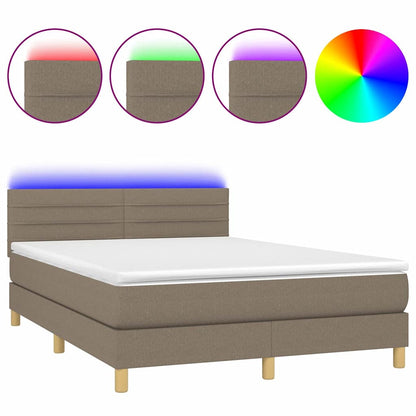 Boxspringbett mit Matratze & LED Taupe 140x200 cm Stoff
