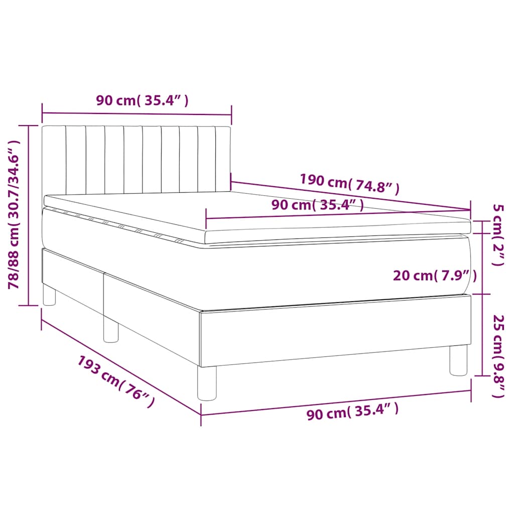 Boxspringbett mit Matratze & LED Schwarz 90x190 cm Stoff