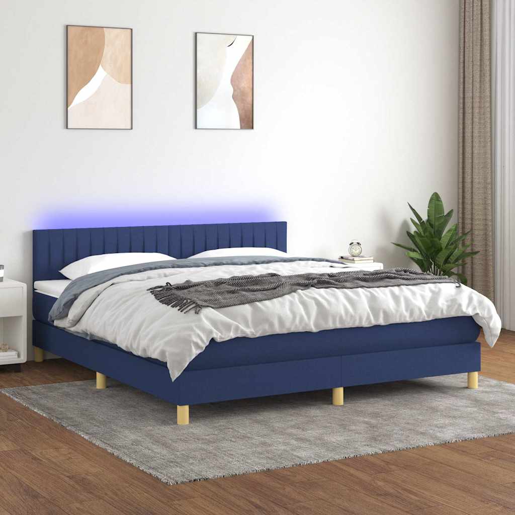 Boxspringbett mit Matratze & LED Blau 180x200 cm Stoff