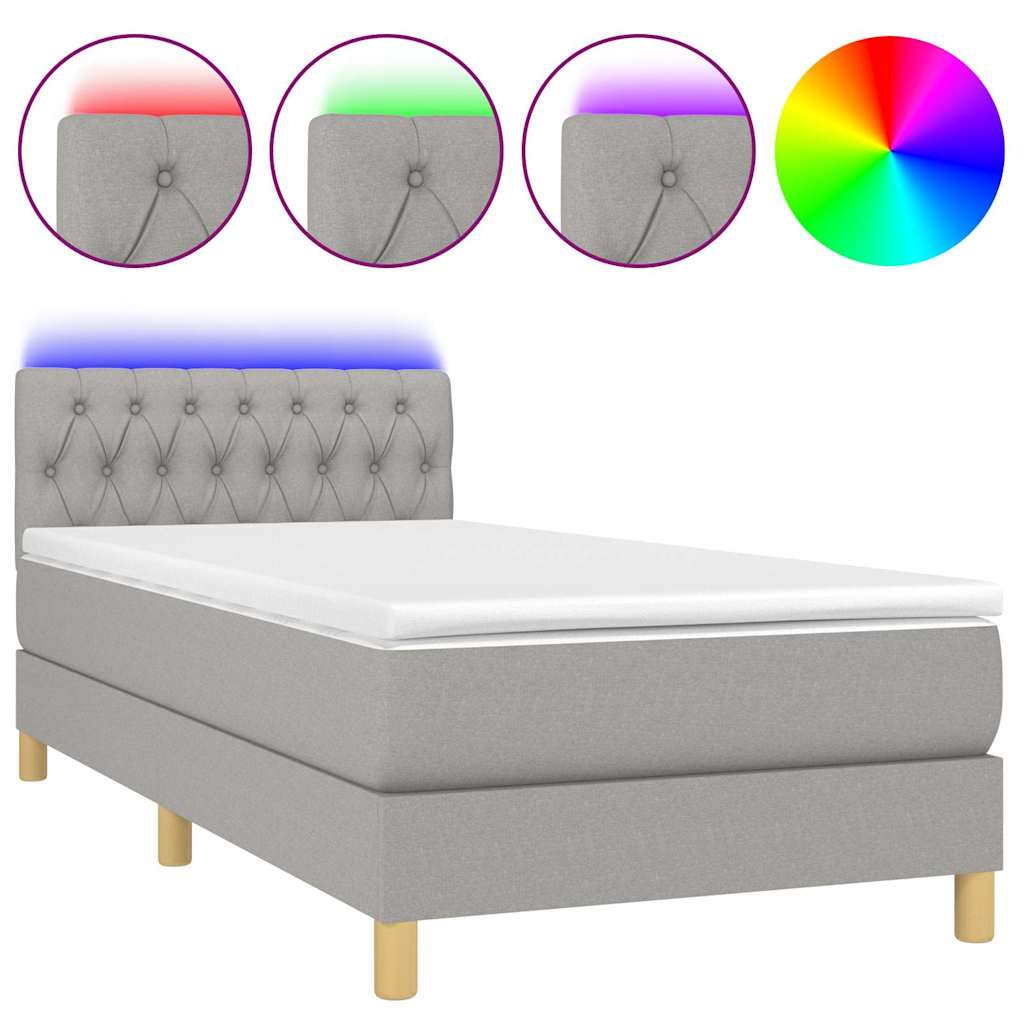 Boxspringbett mit Matratze & LED Hellgrau 100x200 cm Stoff