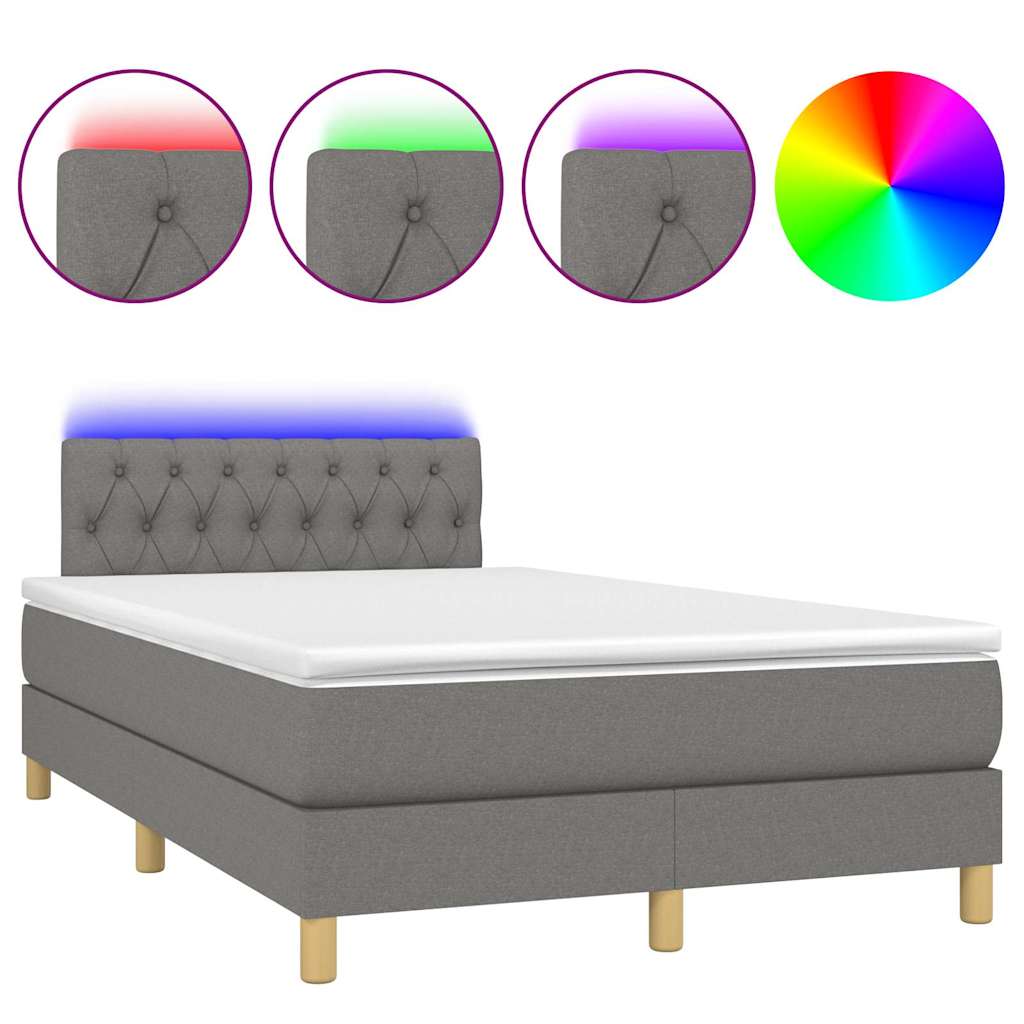 Boxspringbett mit Matratze & LED Dunkelgrau 120x200 cm Stoff