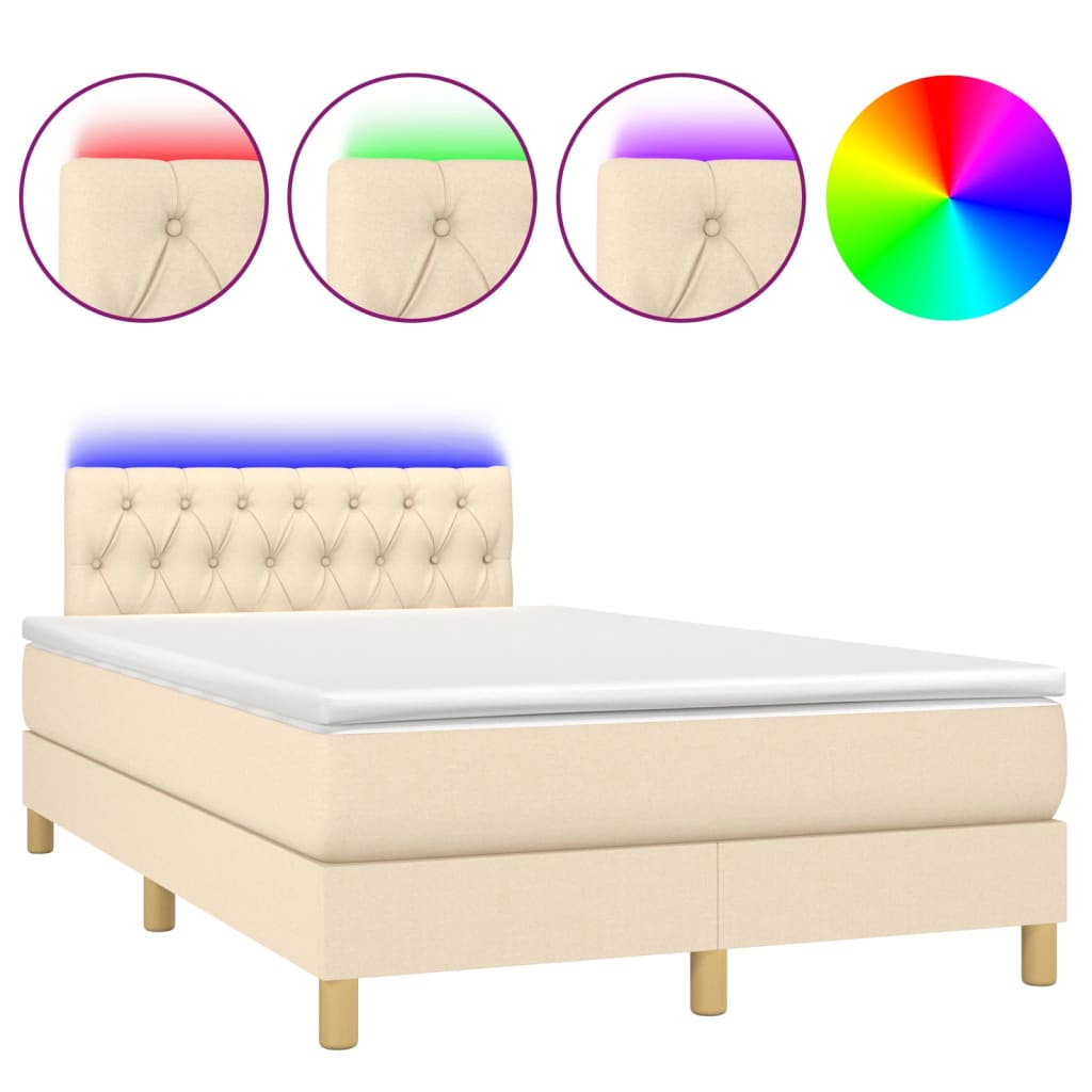 Boxspringbett mit Matratze & LED Creme 120x200 cm Stoff