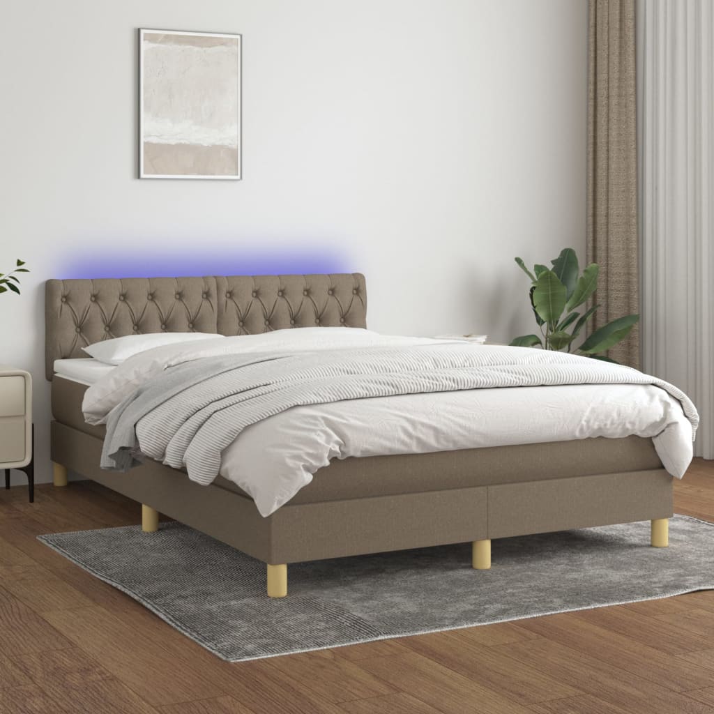 Boxspringbett mit Matratze & LED Taupe 140x200 cm Stoff