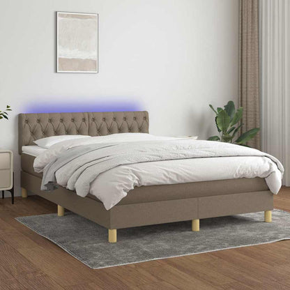 Boxspringbett mit Matratze & LED Taupe 140x200 cm Stoff