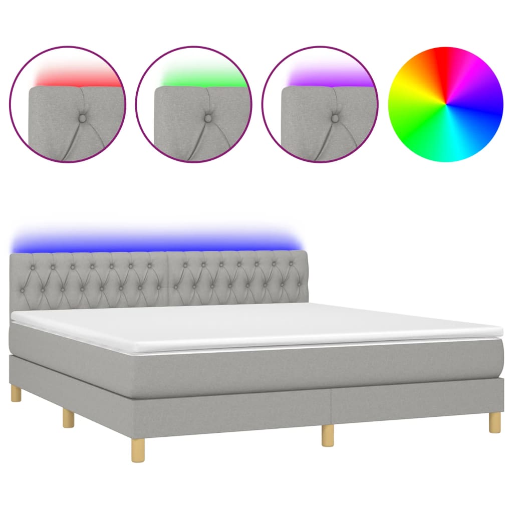 Boxspringbett mit Matratze & LED Hellgrau 160x200 cm Stoff