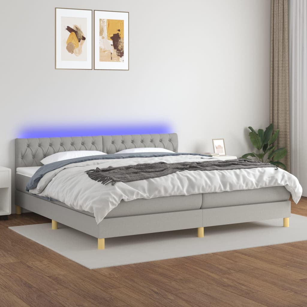 Boxspringbett mit Matratze & LED Hellgrau 200x200 cm Stoff